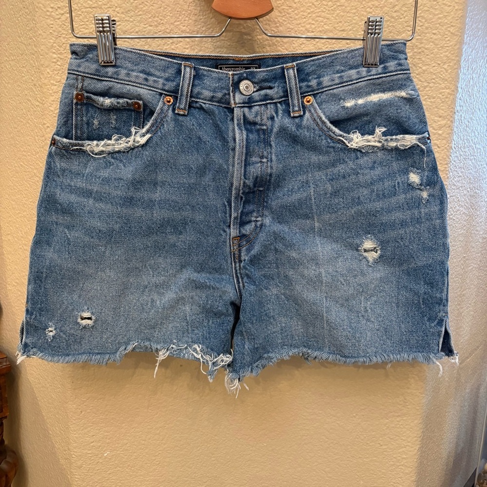 Abercrombie & Fitch Distressed Blue Denim Jean Shorts